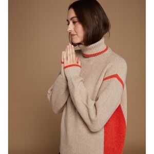 Mirla Beane Cashmere Lambswool Knit Turtleneck Sweater Tan Red‎ size medium